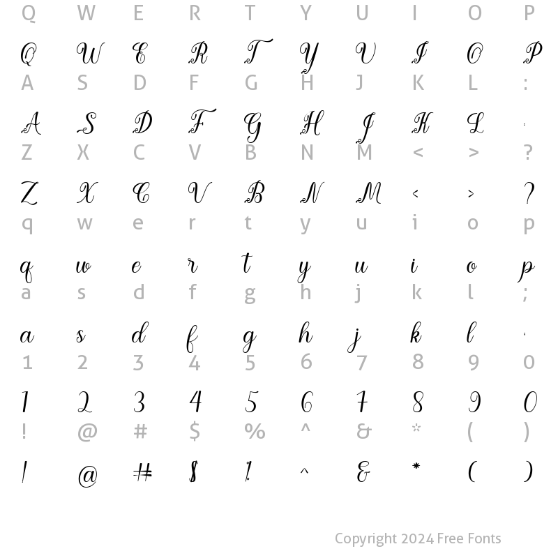 Character Map of Gelisha Script Regular