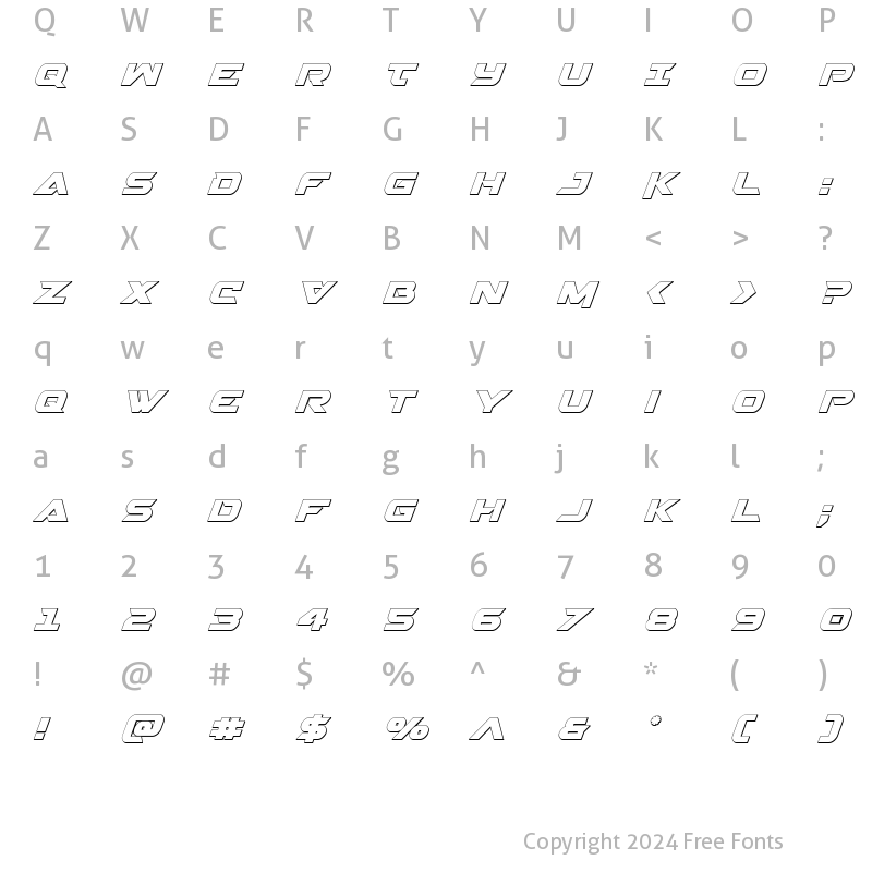 Character Map of Gemina 2 3D Italic Italic