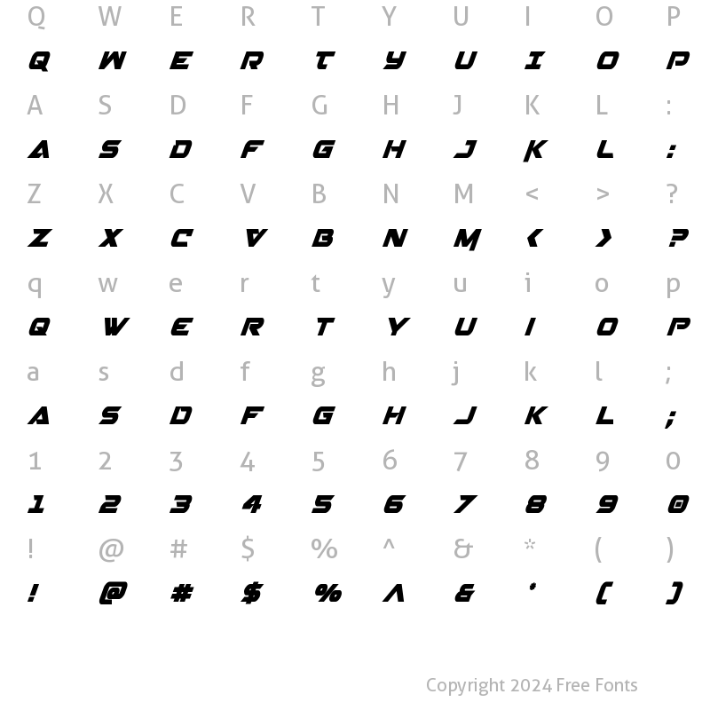 Character Map of Gemina 2 Condensed Italic Condensed Italic