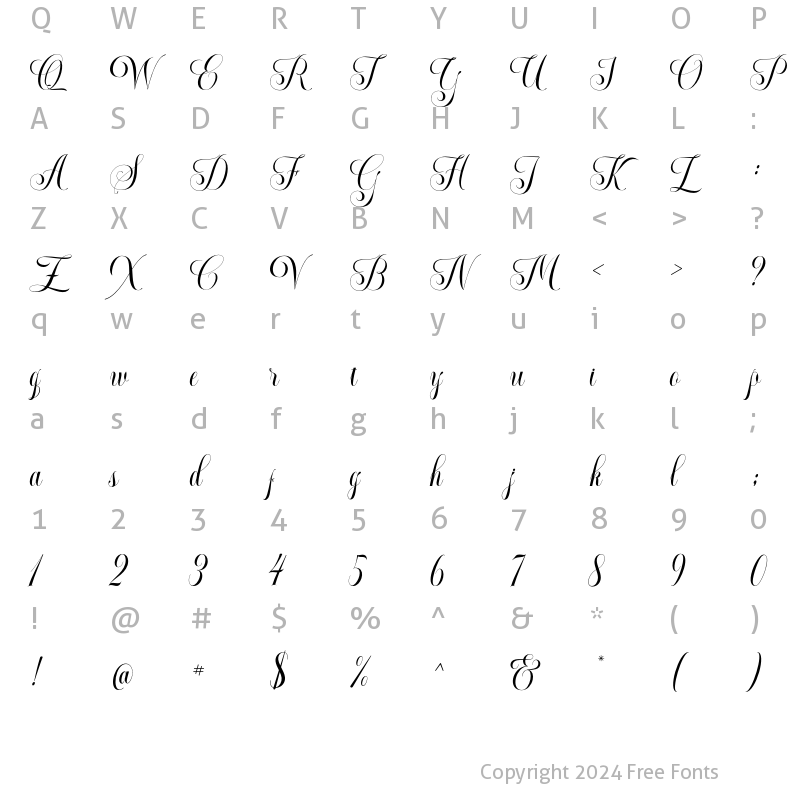 Character Map of Generale Script Regular