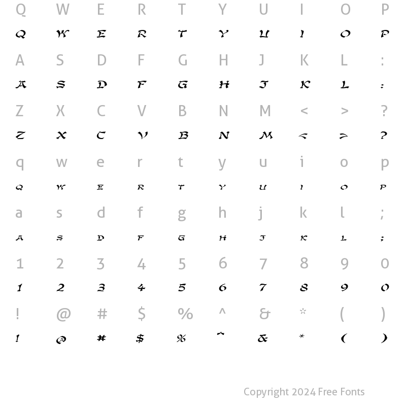 Character Map of GengisKahnExtended Italic