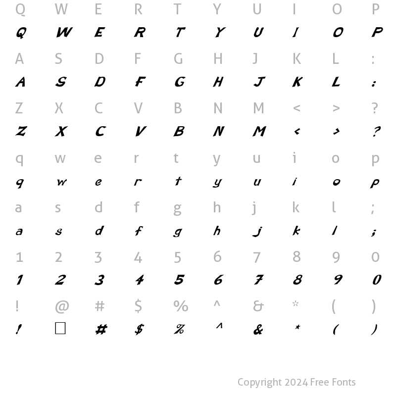 Character Map of GeniusItalic Regular