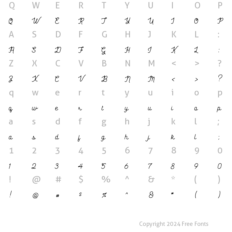 Character Map of Genuine Script Regular