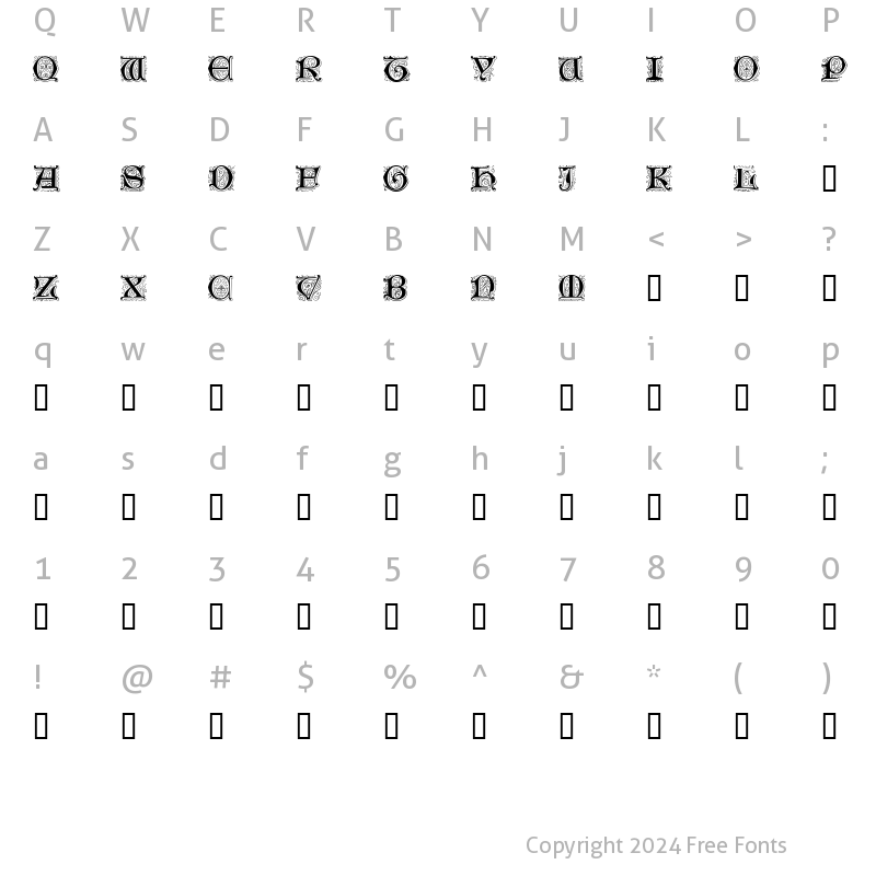 Character Map of Genzsch Initials Regular