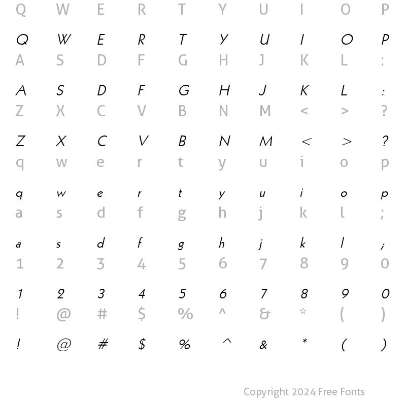 Character Map of Geo 112 Italic