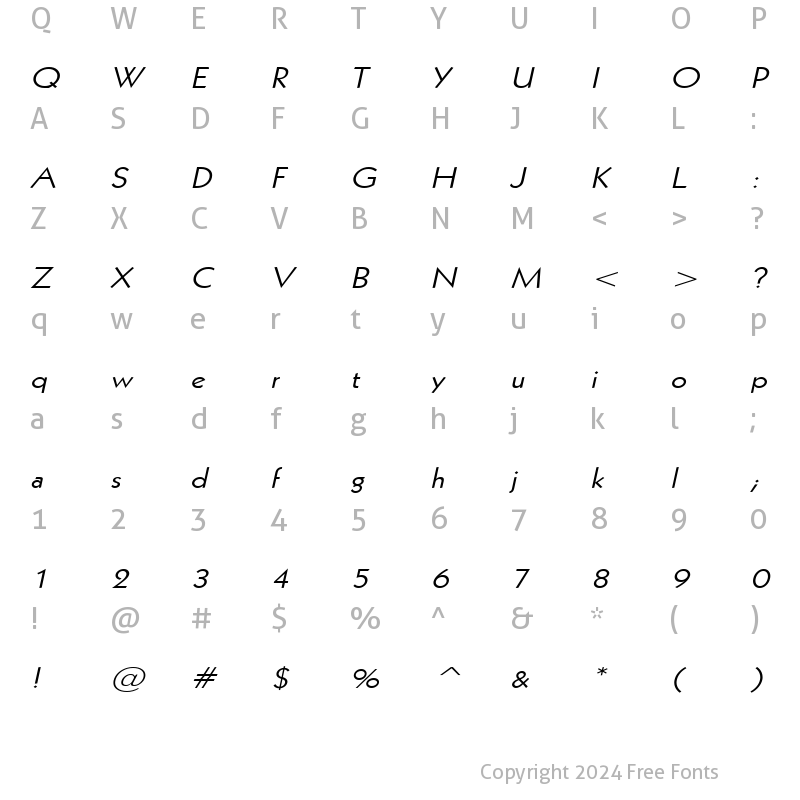 Character Map of Geo 112 Wide Italic