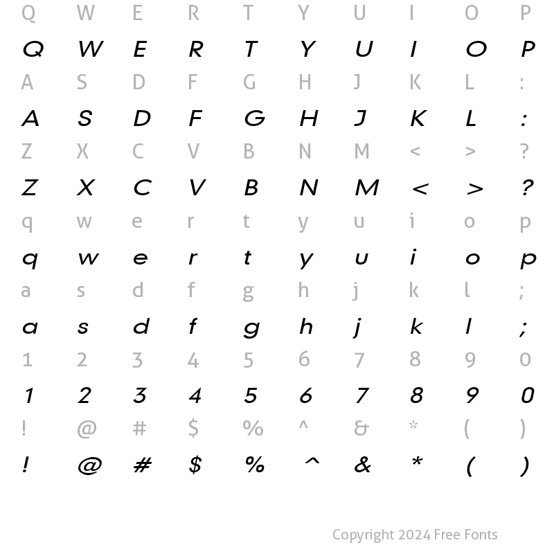 Character Map of Geo 579 Wide Italic