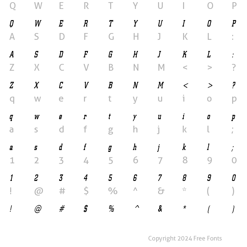 Character Map of Geo 957 Thin Italic