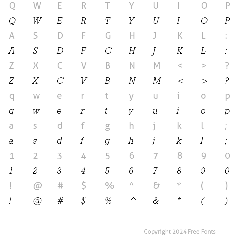 Character Map of Geometric Slabserif 712 Light Italic