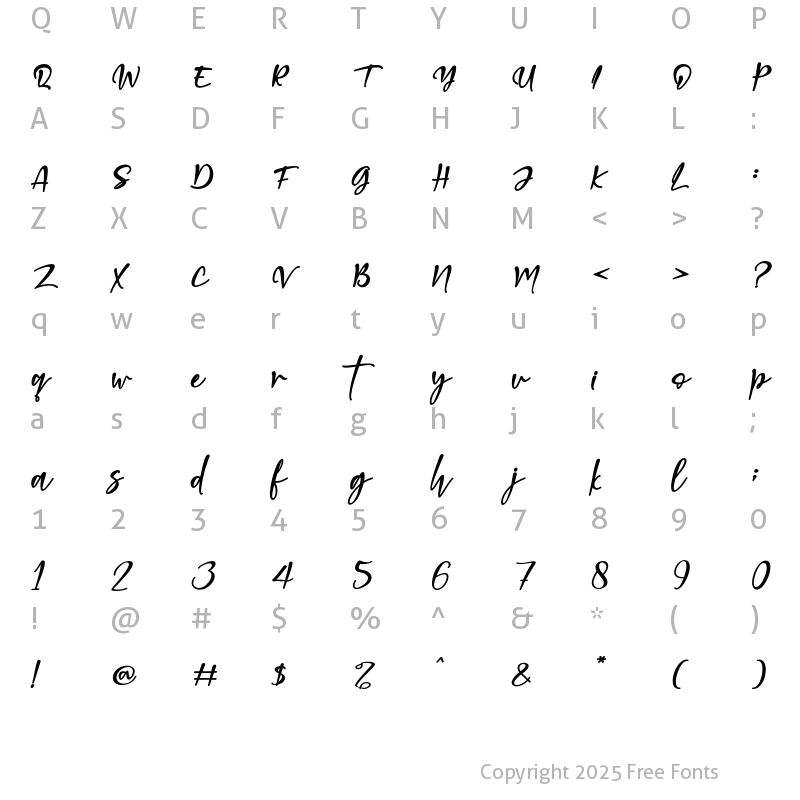 Character Map of Gerallydine Italic