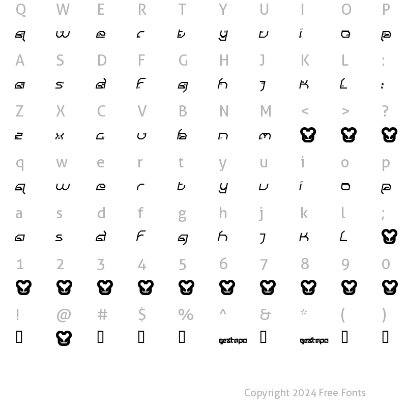 Character Map of gestapo001 Italic