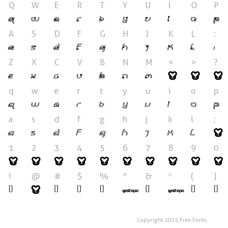 Character Map of gestapo001 ThinOblique
