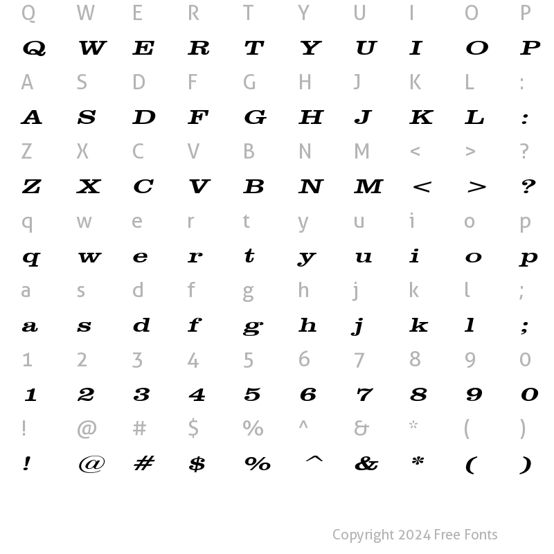 Character Map of GettysburgExtended Italic