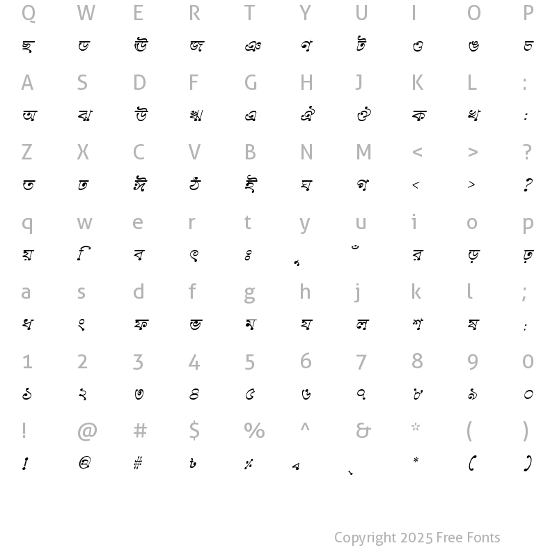 Character Map of GhorautraMJ Italic