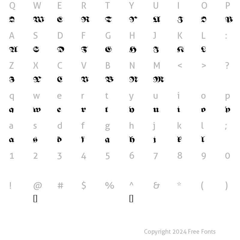 Character Map of Ghost Gothic Regular