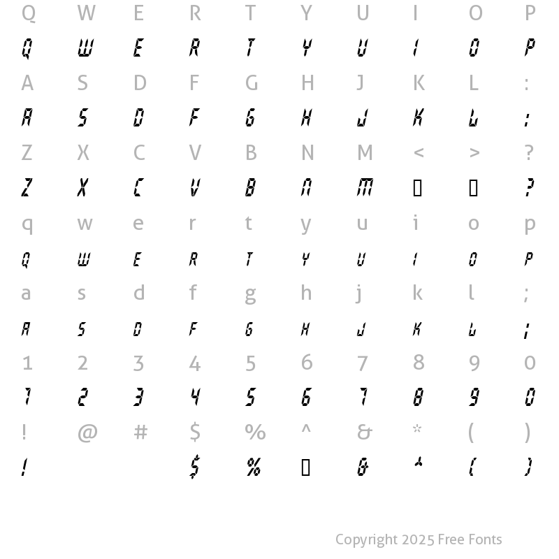 Character Map of GhostMachineCondensed Oblique