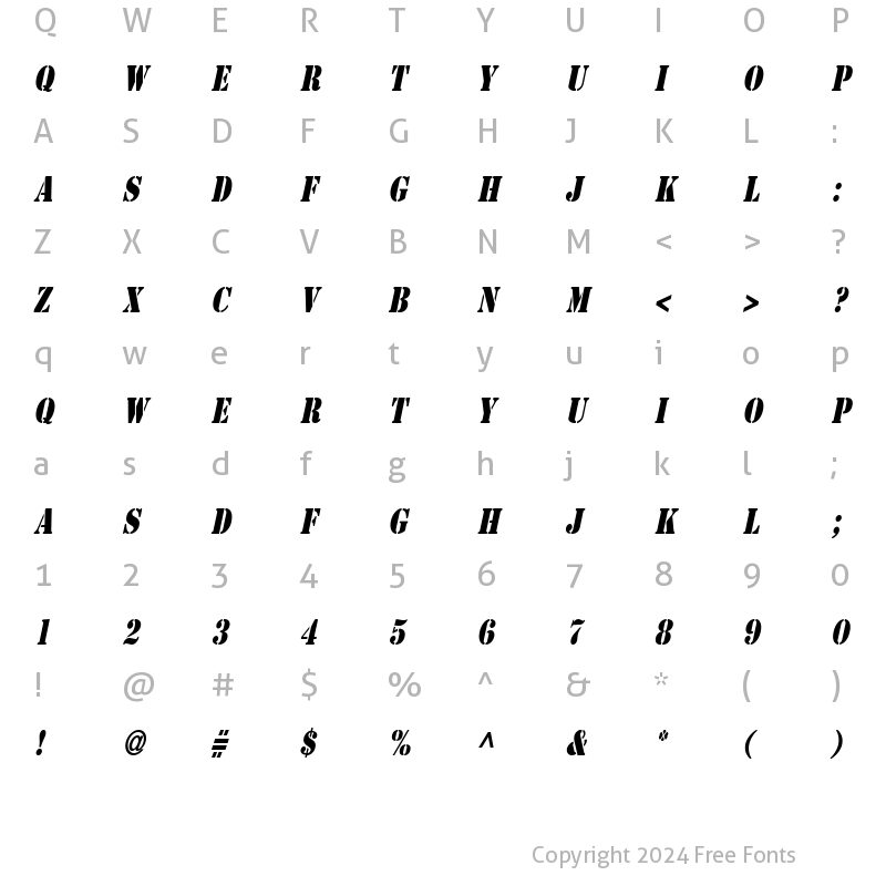 Character Map of GI Stencil-Condensed Italic