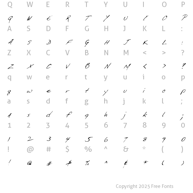 Character Map of GiffordsHand Italic