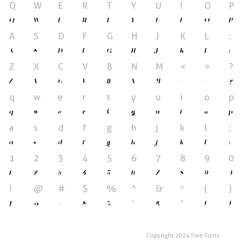 Character Map of Gigs Italic