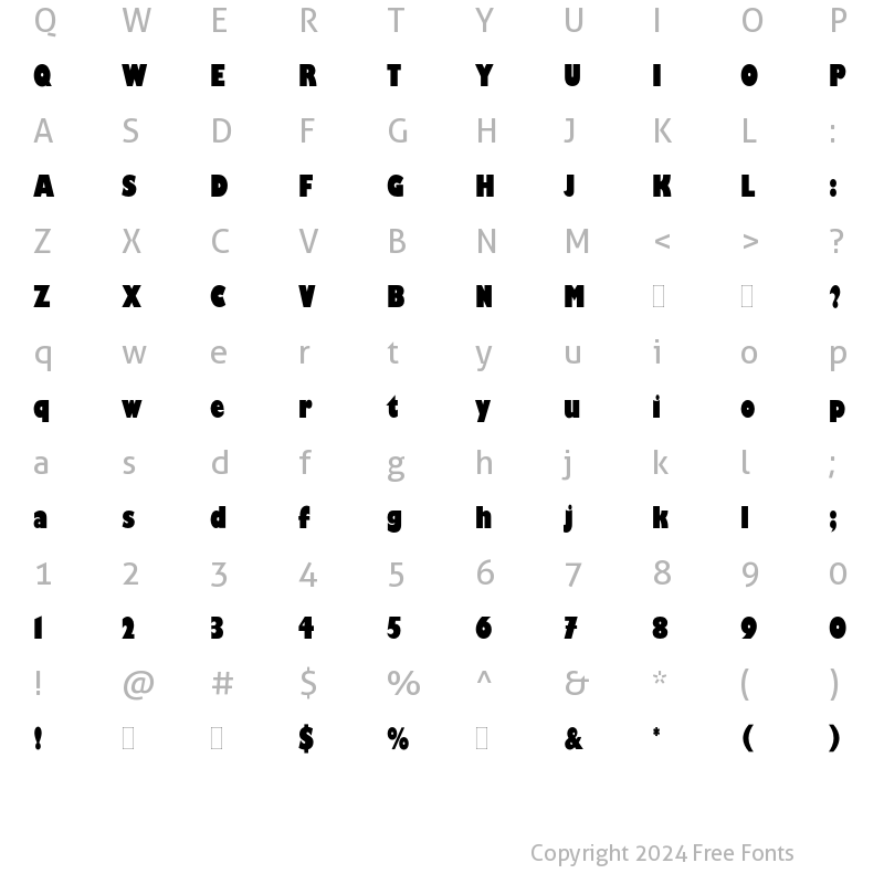 Character Map of Gill Kayo Condensed Plain Regular