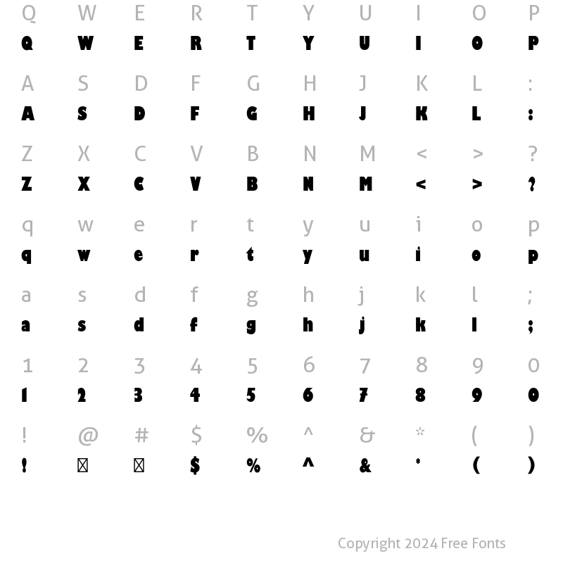 Character Map of Gill Kayo Condensed Std Regular