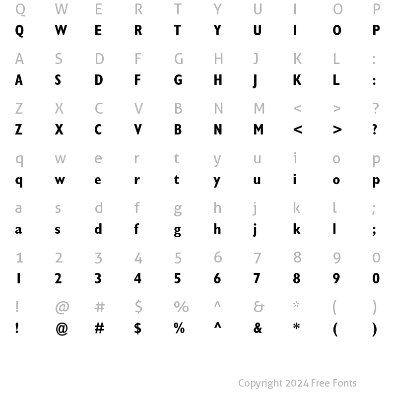 Character Map of Gill Sans Bold Condensed