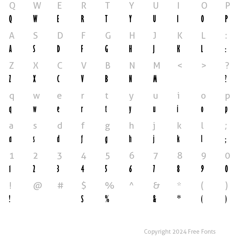 Character Map of Gill Sans Bold Extra Condensed