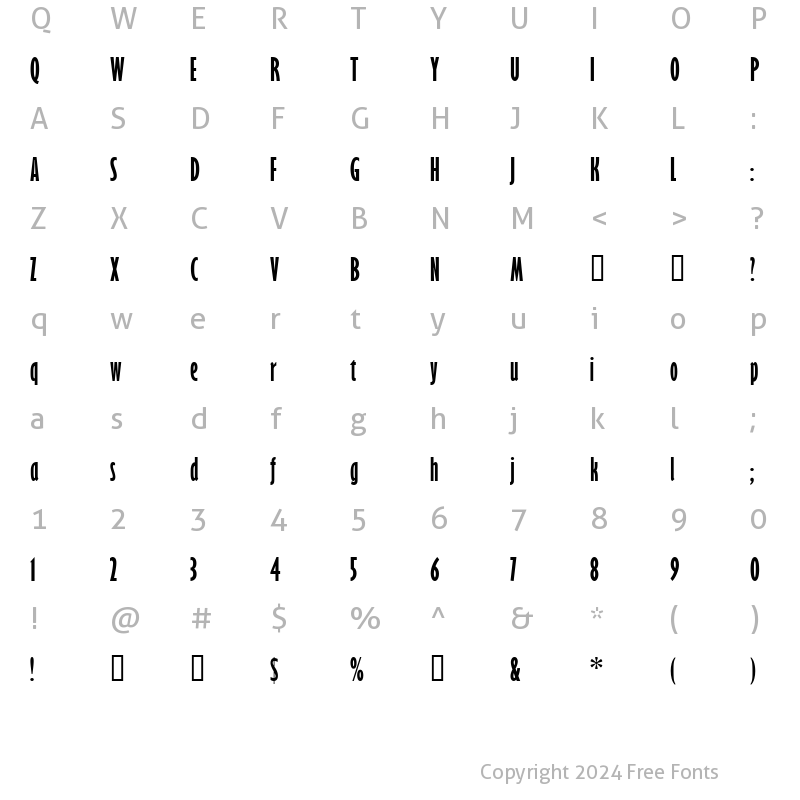 Character Map of Gill Sans BoldExtraCondensed Regular