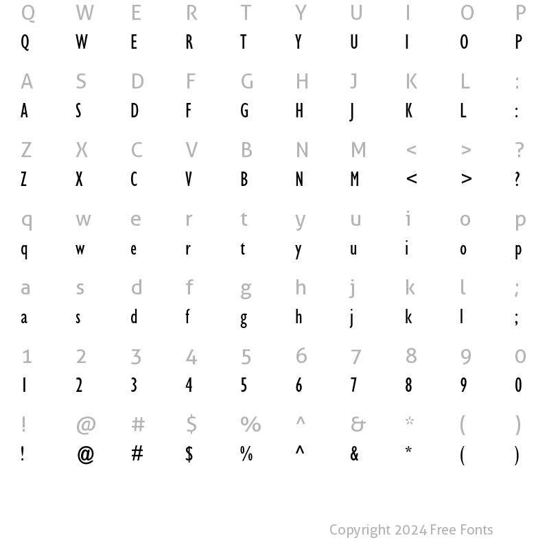 Character Map of Gill Sans Condensed