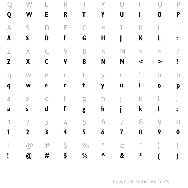 Character Map of Gill Sans Display MT Std Bold Condensed