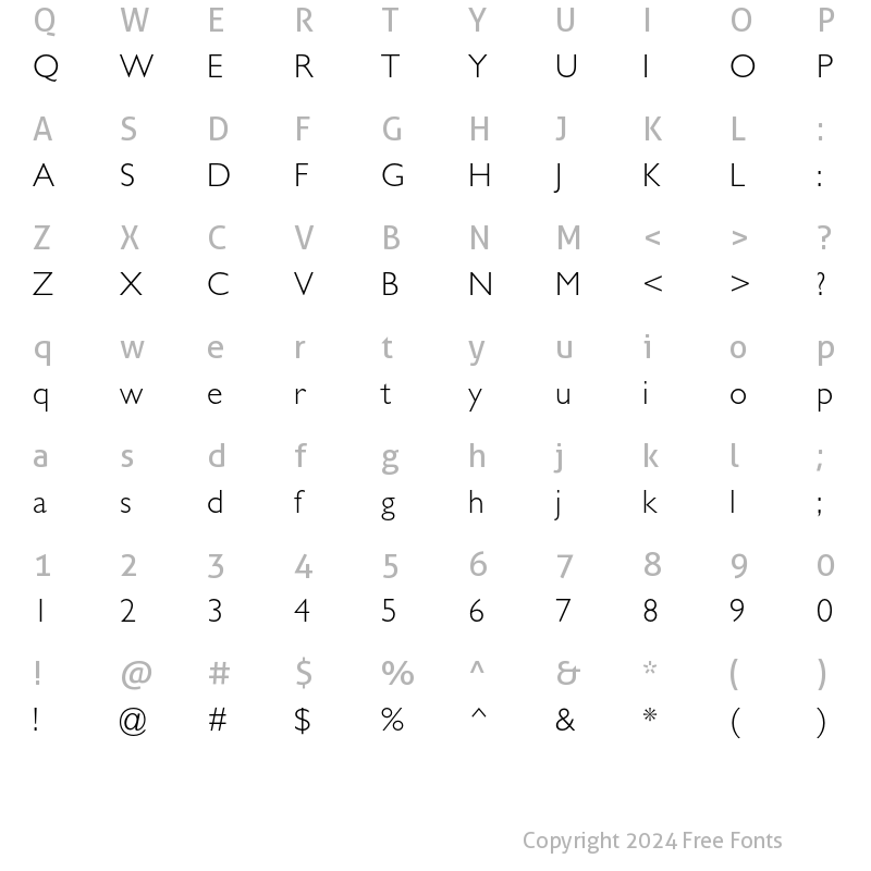 Character Map of Gill Sans Light