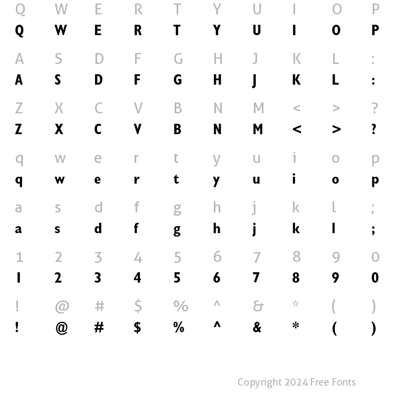 Character Map of Gill Sans MT Pro Bold Condensed