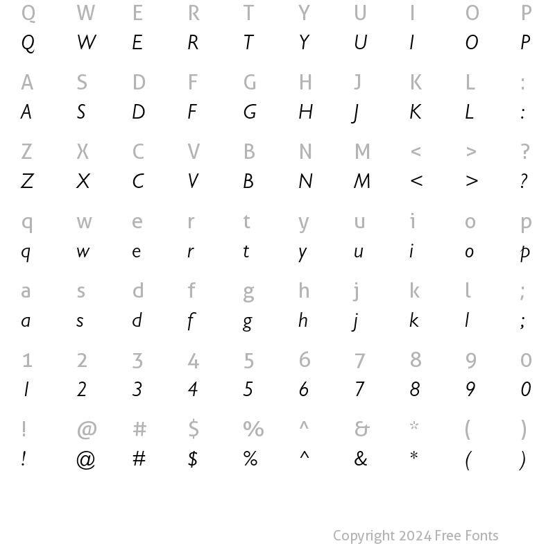 Character Map of Gill Sans MT Pro Book Italic