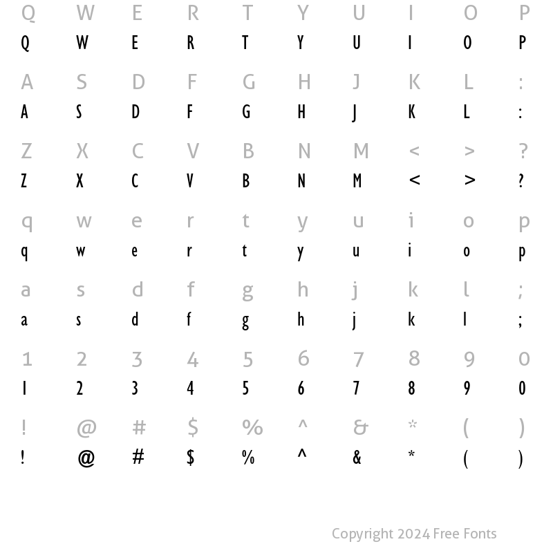 Character Map of Gill Sans MT Pro Condensed