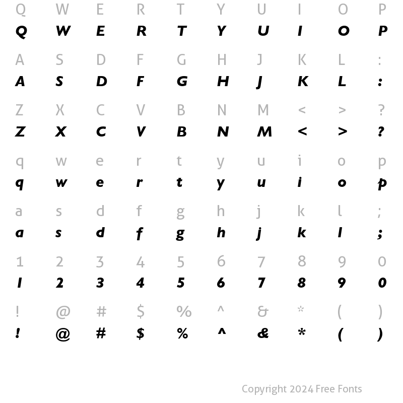 Character Map of Gill Sans MT Pro Heavy Italic