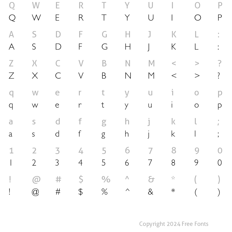 Character Map of Gill Sans MT Std Light