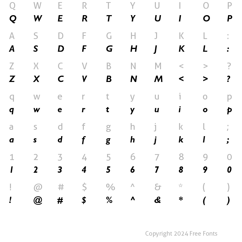 Character Map of Gill Sans Std Bold Italic