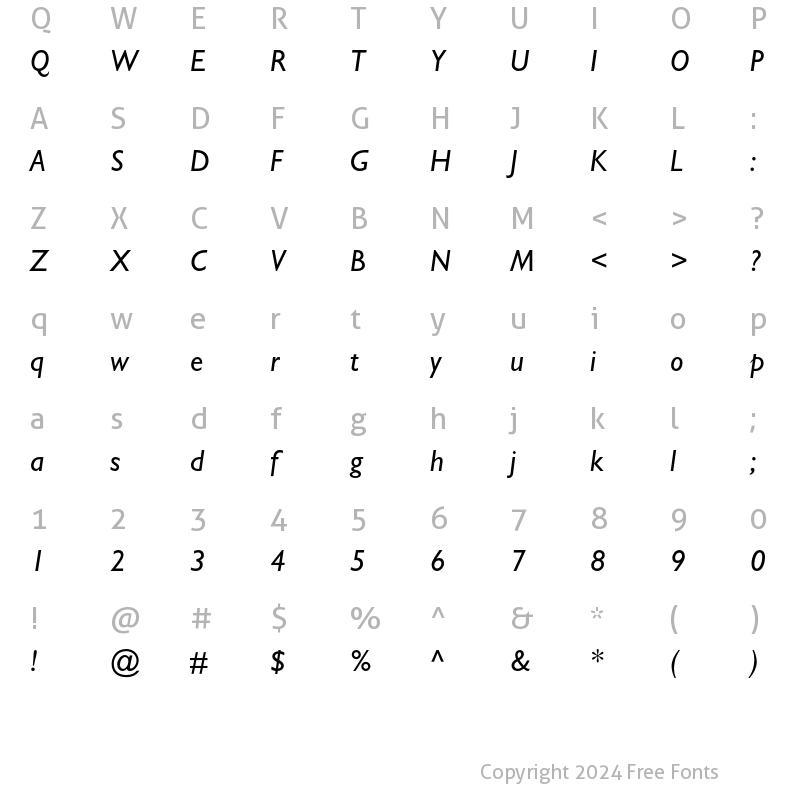 Character Map of Gill Sans Std Italic