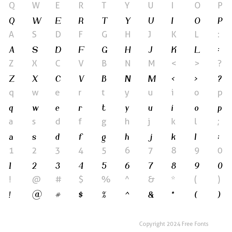 Character Map of Gillalo Italic