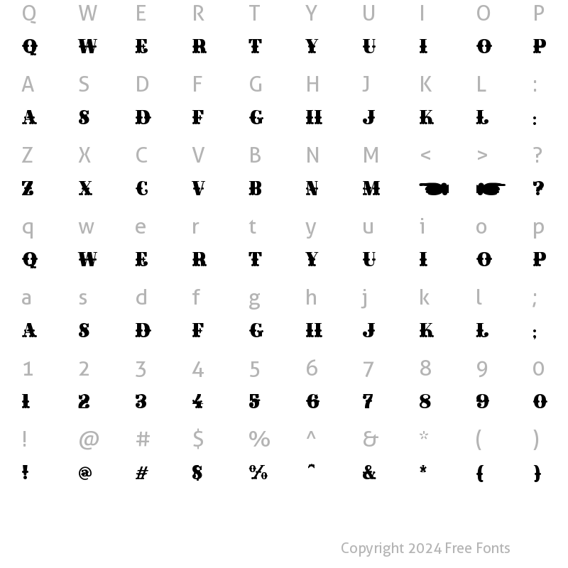 Character Map of Gille Classsic Fill Regular