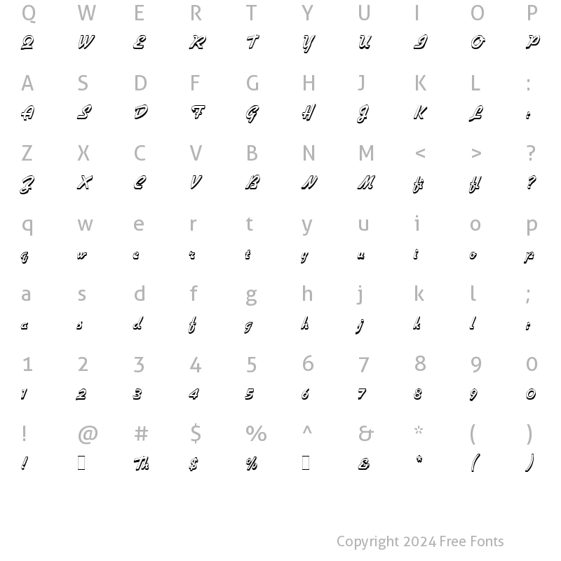 Character Map of Gillies Gothic Ex Bd Shaded LET Plain