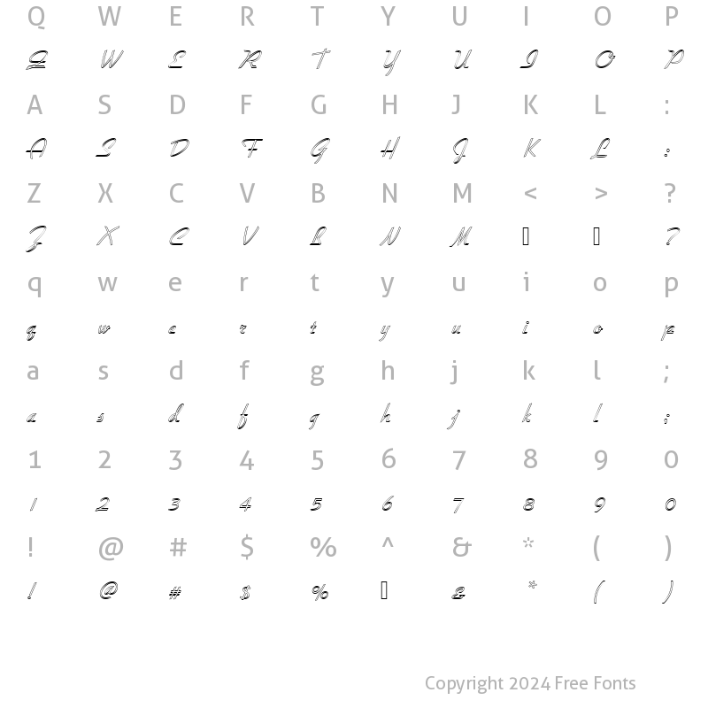 Character Map of GilliesGotDLigOu1 Regular