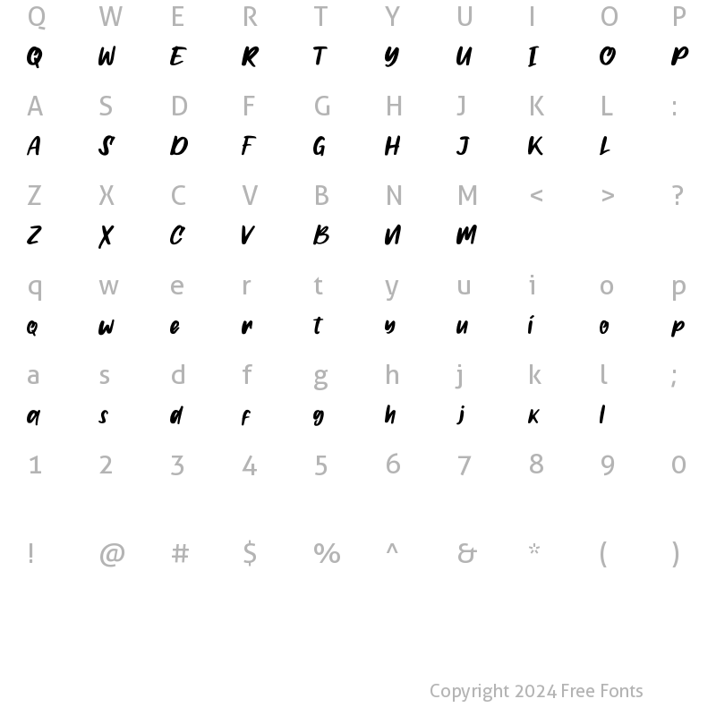 Character Map of Gilmoore demo Regular