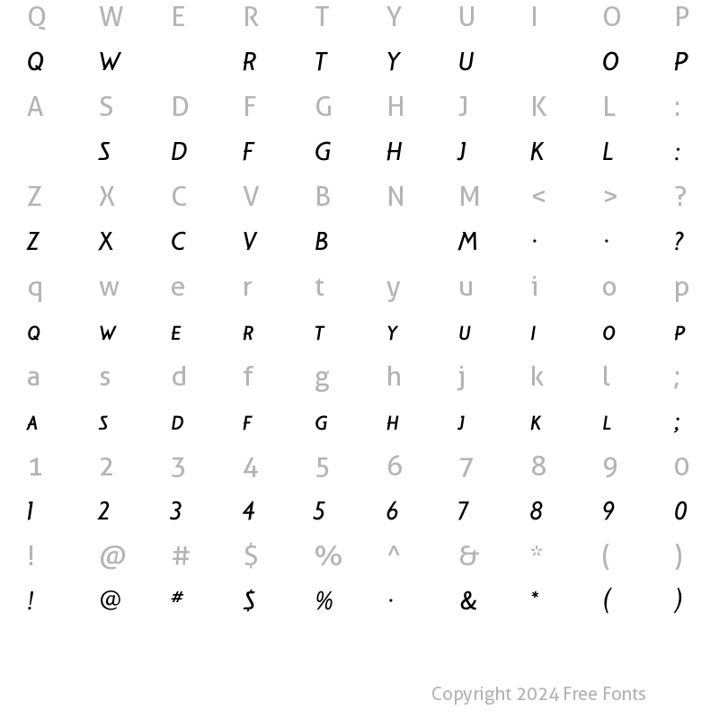 Character Map of GilmoreFahrenheit Regular