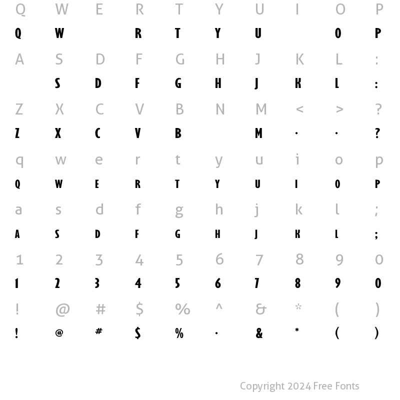 Character Map of GilmoreSansExtBolExtCondTitl Regular