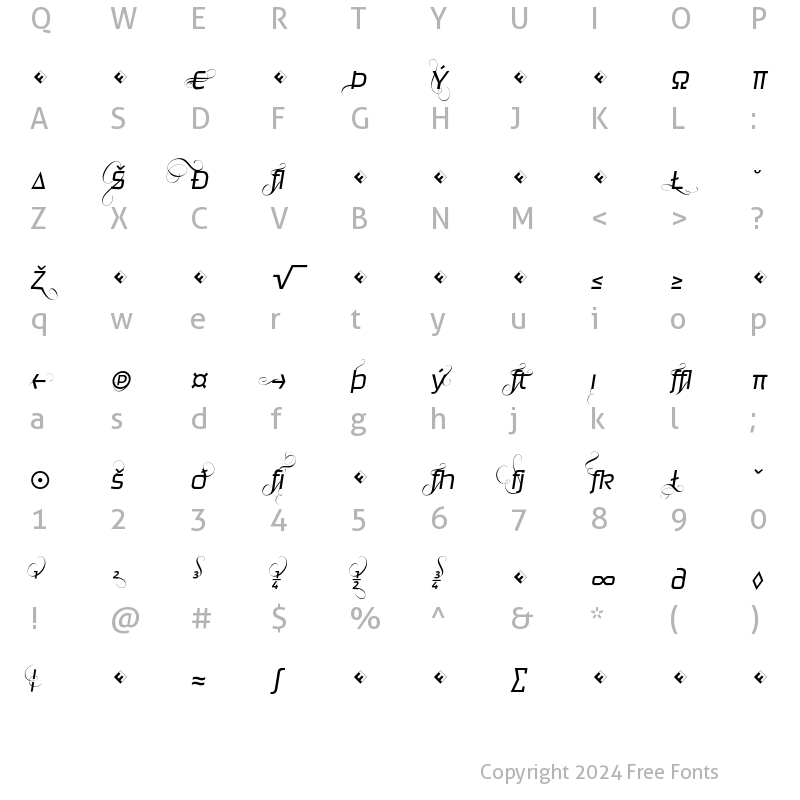 Character Map of Ginger-LightFlamboyantExp Regular