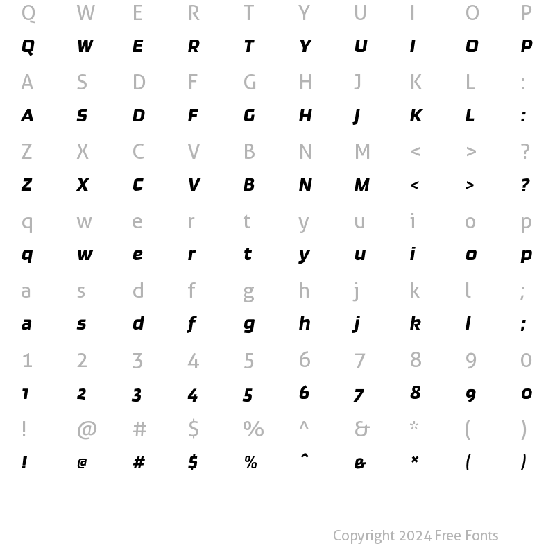 Character Map of Ginger-RegularItalic Regular