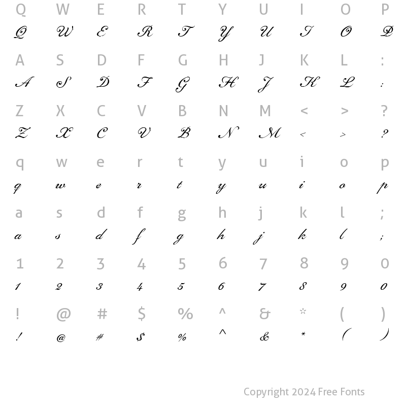 Character Map of Gingertea Script Italic