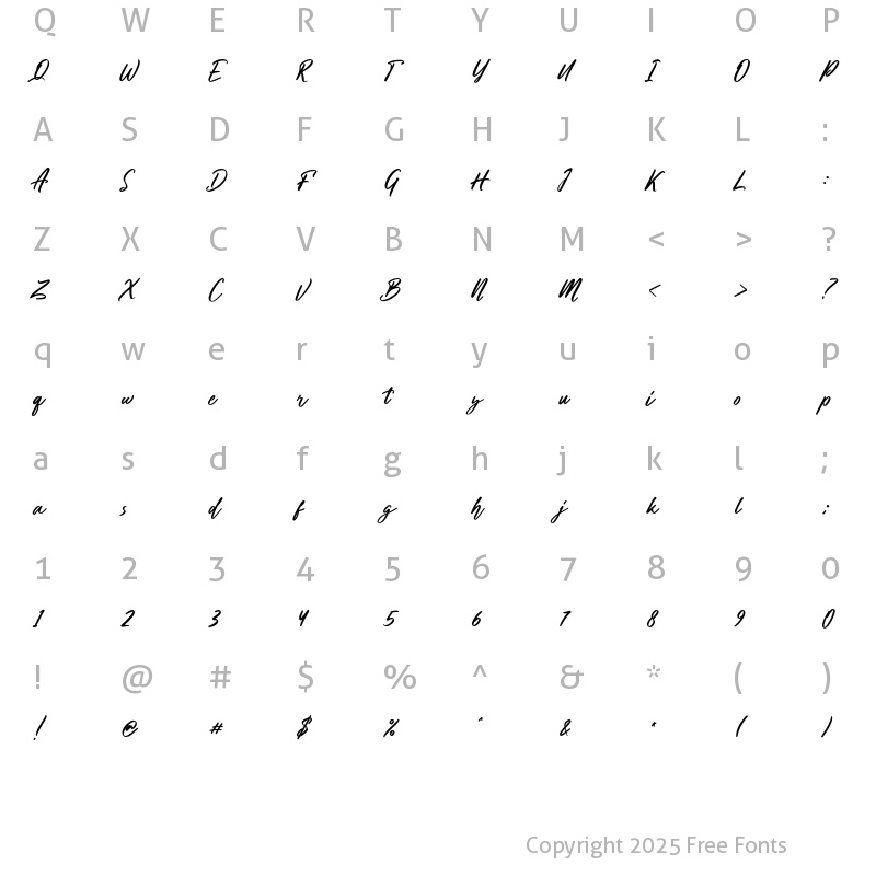 Character Map of Ginloops Regular