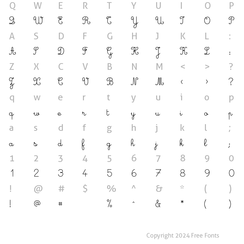 Character Map of GinoSchoolScript Bold